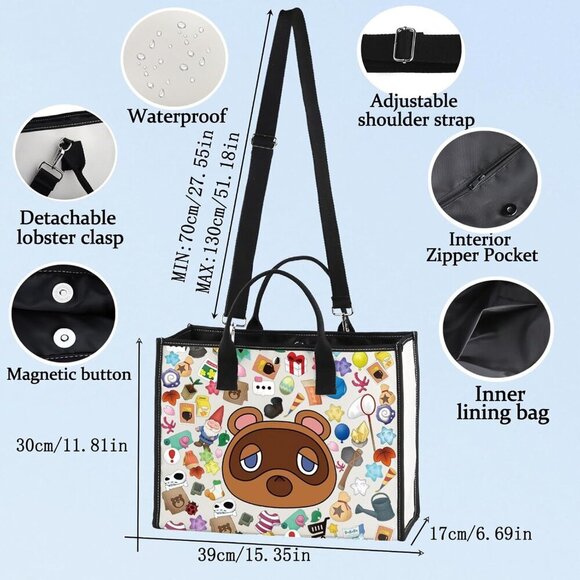 Animal Tote Bag Cotton Spacious Shoulder Bag Gift for Gamer Villager Fans - Picture 4 of 7